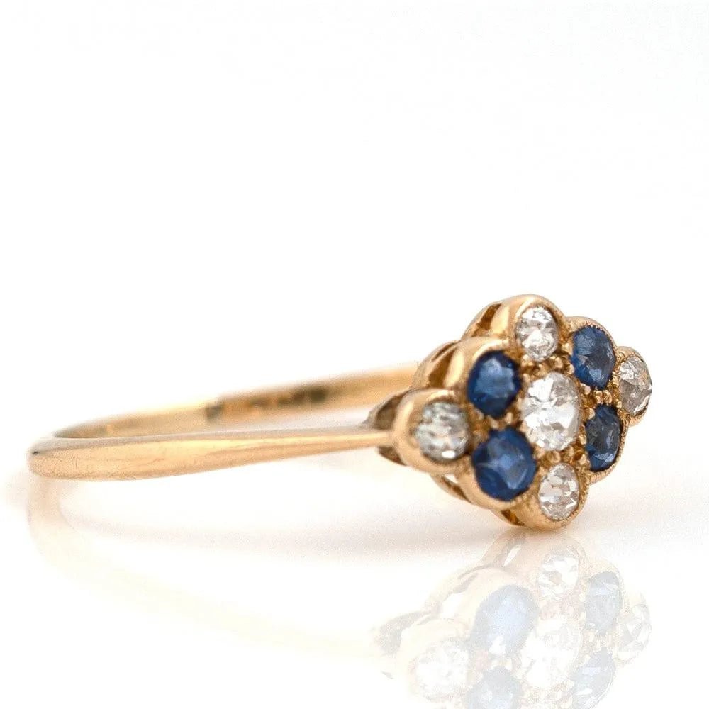 Victorian Sapphire and Diamond 18K Gold Antique Engagement Ring, view 10