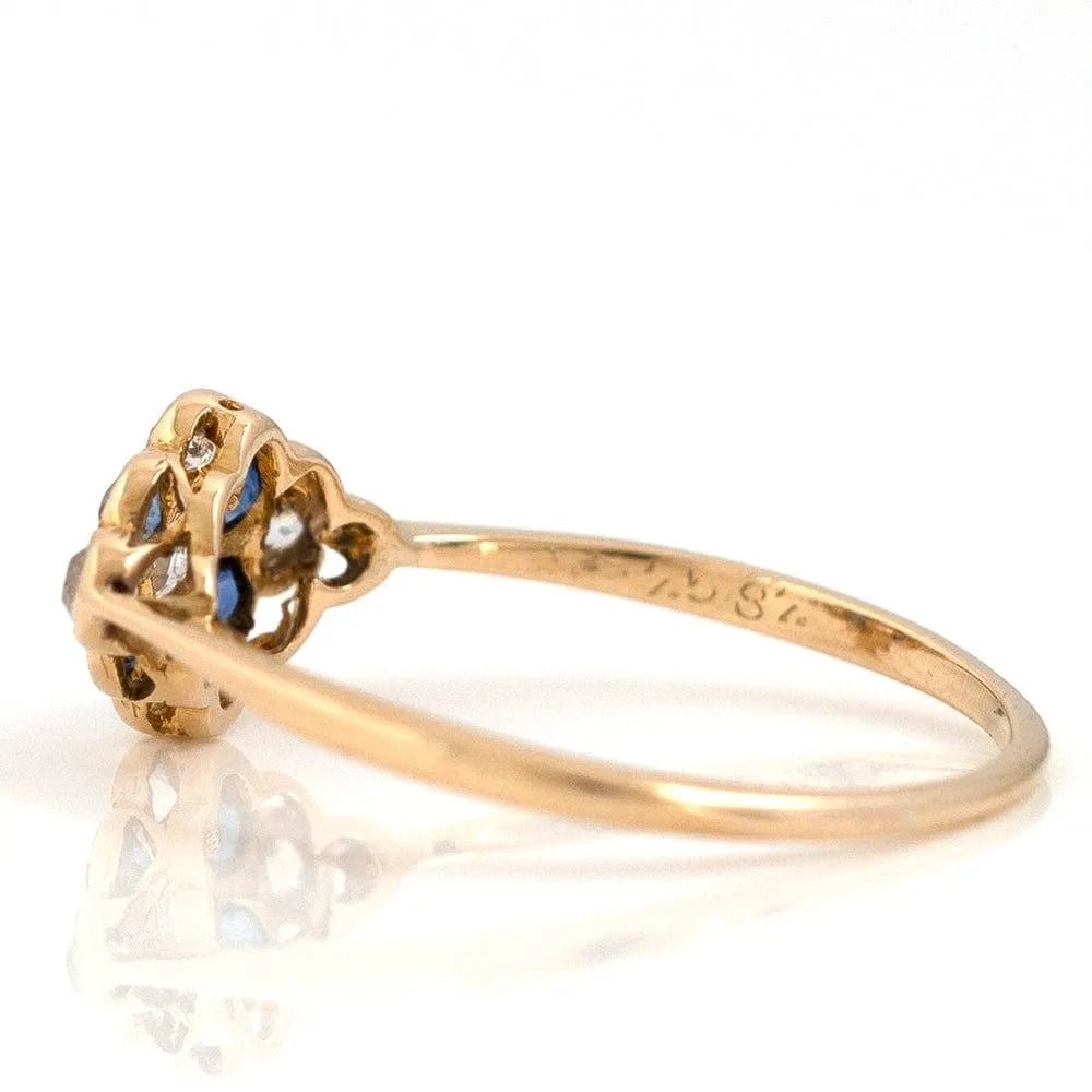 Victorian Sapphire and Diamond 18K Gold Antique Engagement Ring, view 13