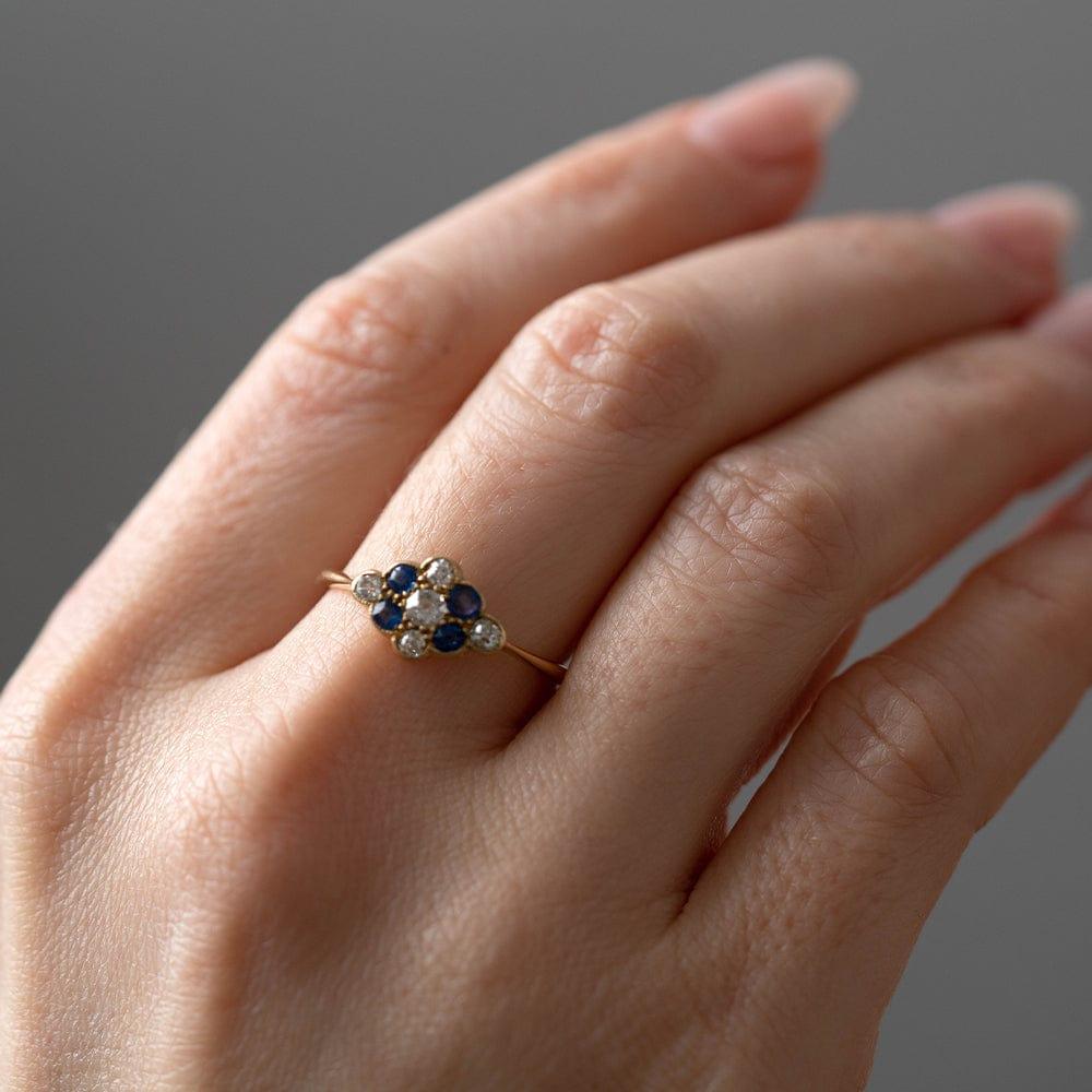 Victorian Sapphire and Diamond 18K Gold Antique Engagement Ring, view 6