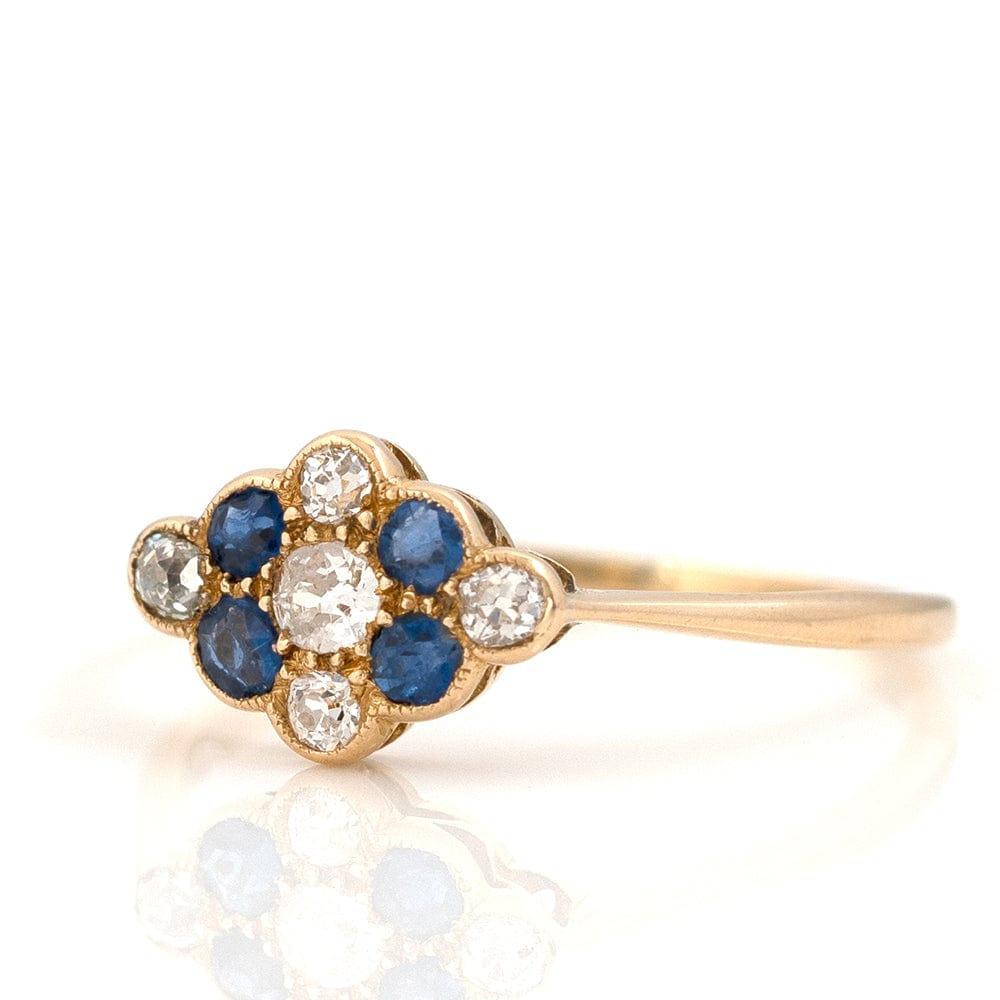 Victorian Sapphire and Diamond 18K Gold Antique Engagement Ring