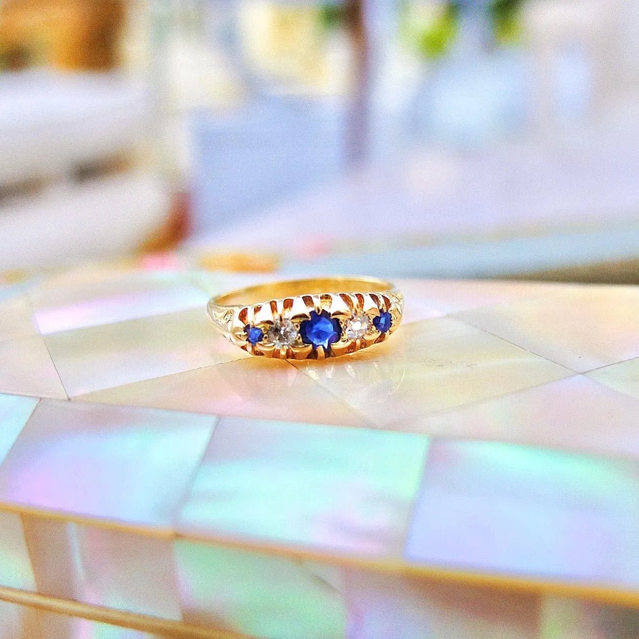 Antique Victorian 18ct Sapphire & Diamond Ring, view 2