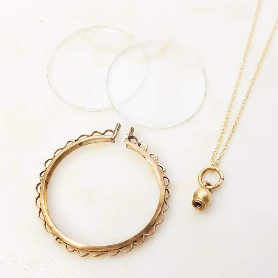 Antique Victorian 9ct Gold Glass Locket Necklace, view 4