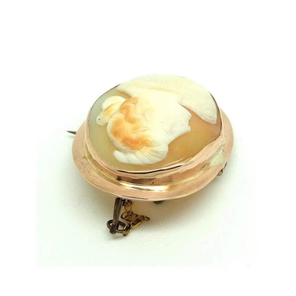Victorian Carved Shell Cameo 9K Rose Gold Antique Brooch, view 7
