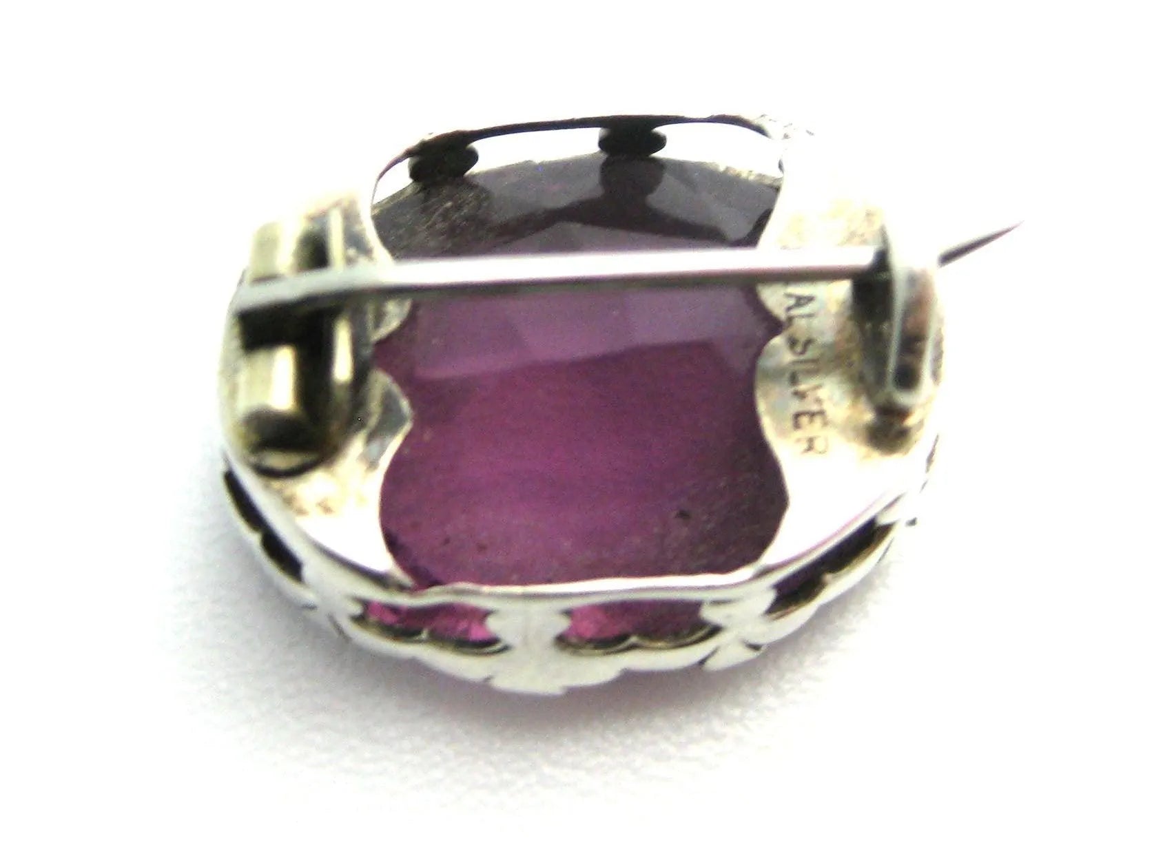Antique Victorian Amethyst Silver Brooch, view 2