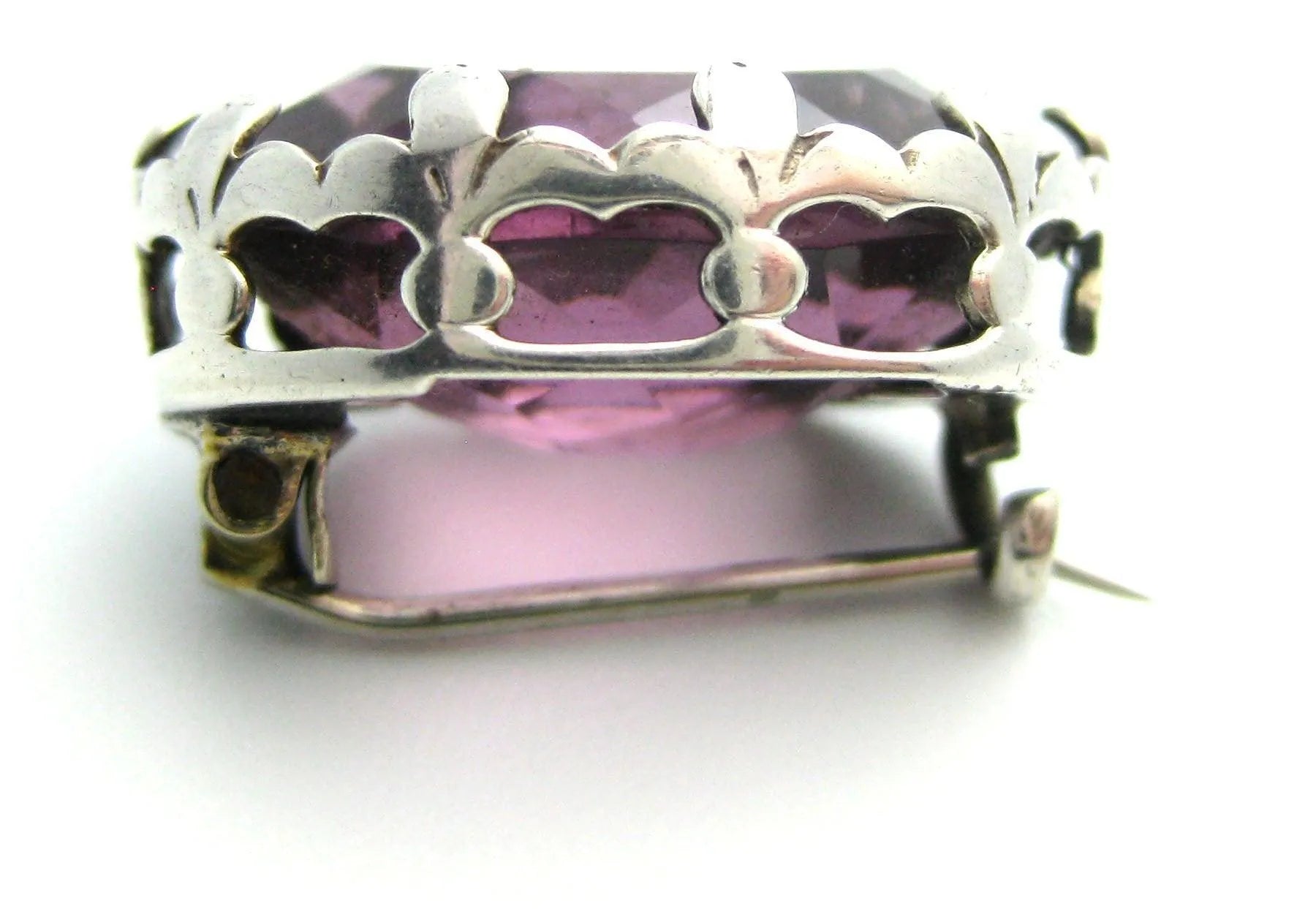Antique Victorian Amethyst Silver Brooch, view 3