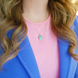 Antique Victorian Blue Enamel Engraved Locket Necklace