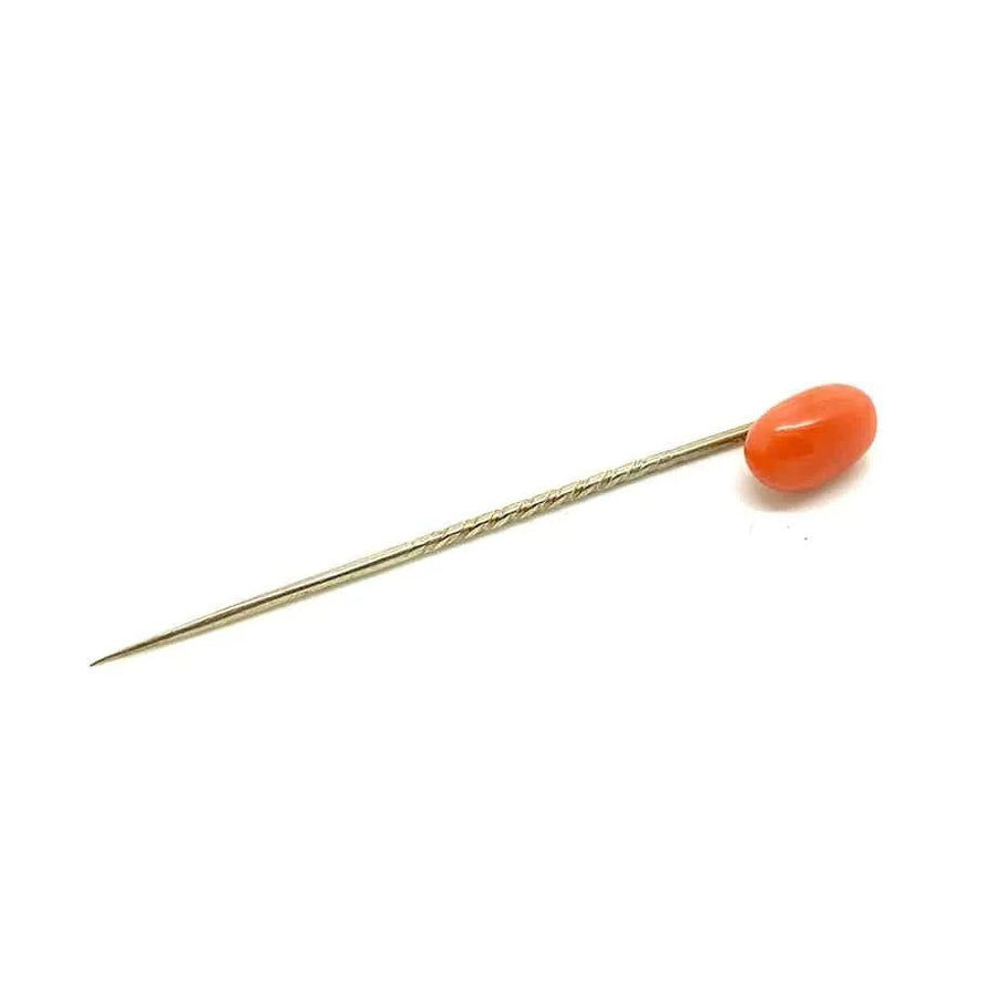 Antique Victorian Coral Bead Stick Pin Brooch