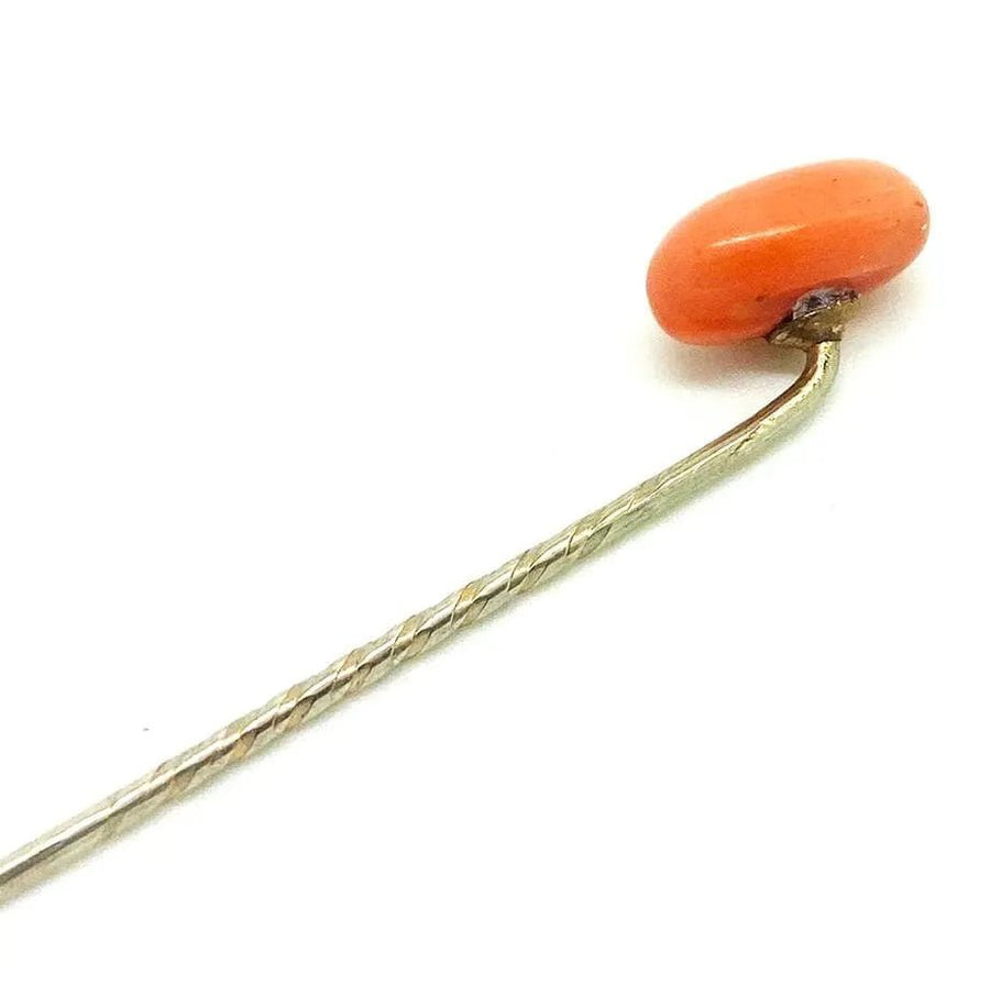 Antique Victorian Coral Bead Stick Pin Brooch