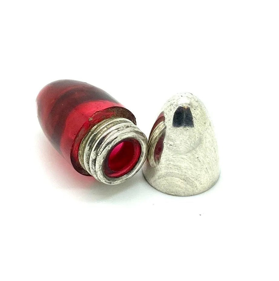 Antique Victorian Cranberry Glass Silver Perfume Scent Bottle
