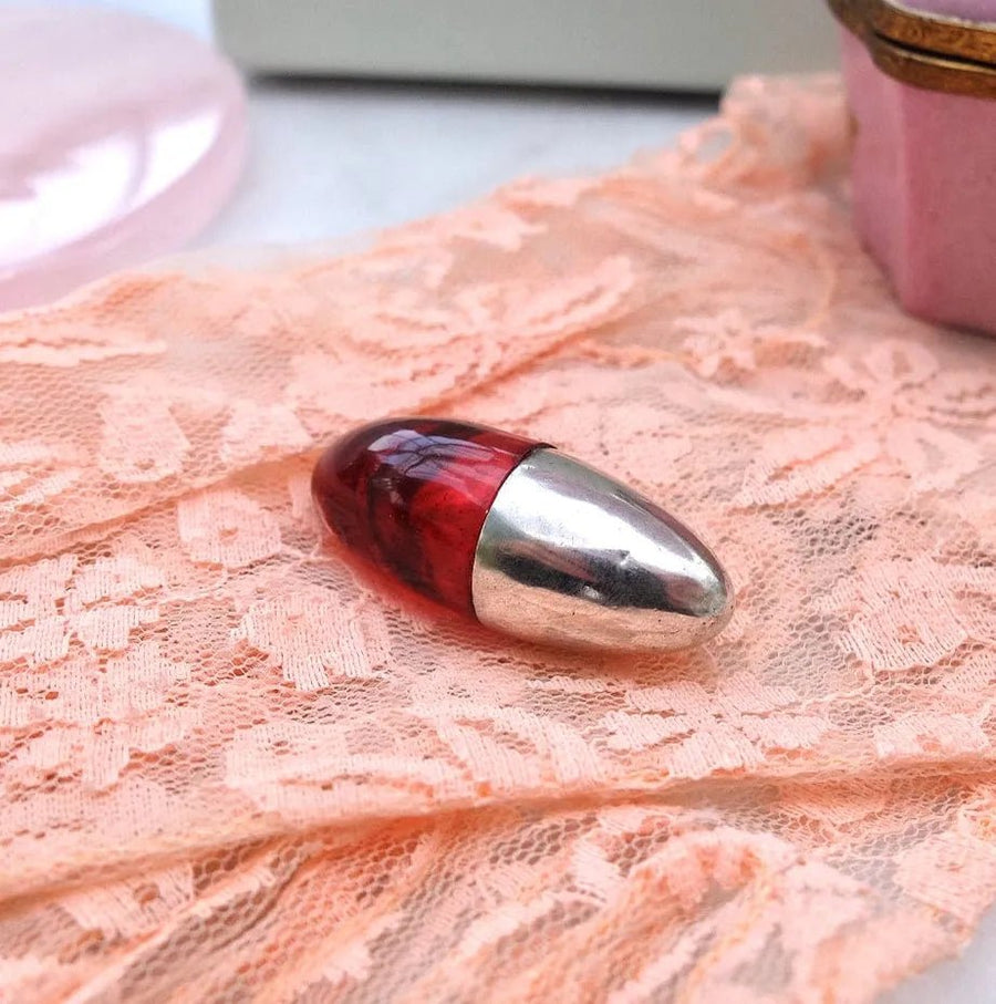 Antique Victorian Cranberry Glass Silver Perfume Scent Bottle