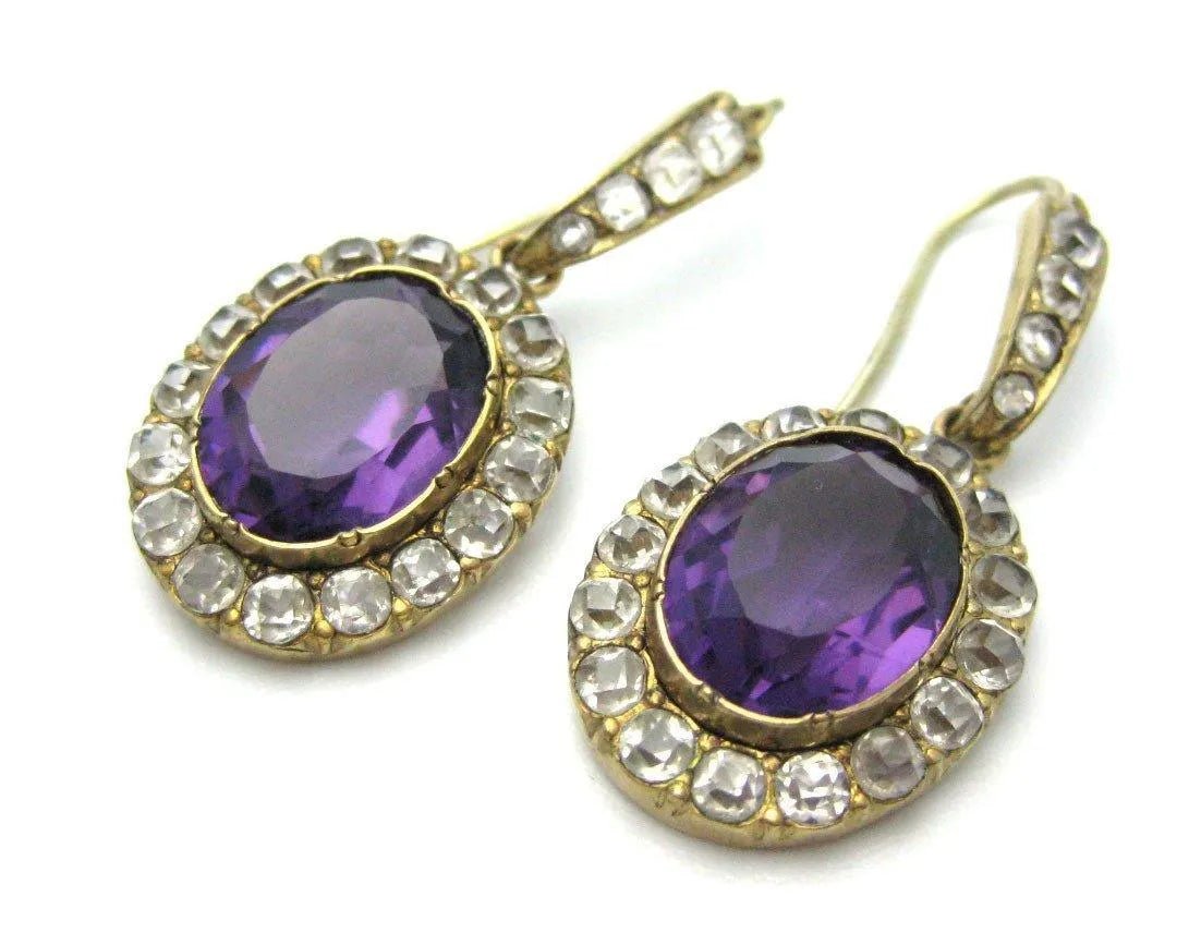 Aretes victorianos antiguos de oro y amatista
