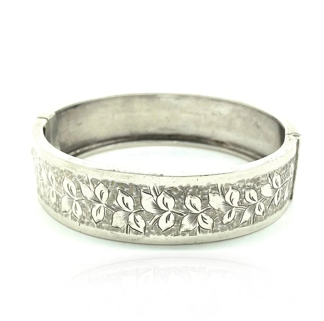 Brazalete estilo victoriano antiguo de plata con hiedra