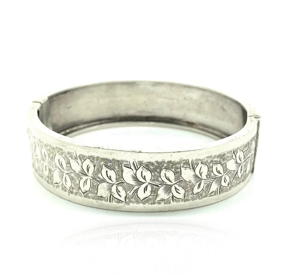 Antique Victorian Ivy Silver Bangle Bracelet