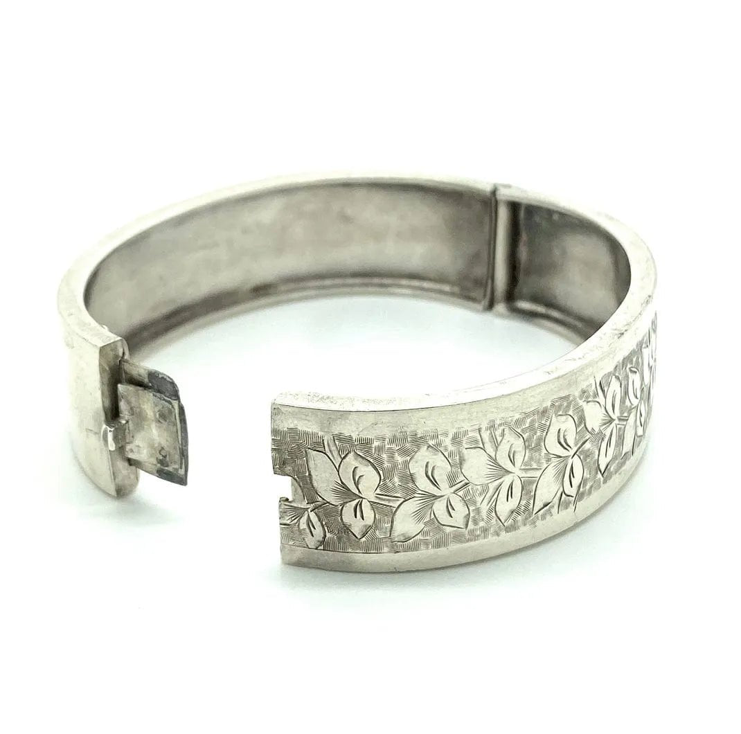 Brazalete estilo victoriano antiguo de plata con hiedra, view 4