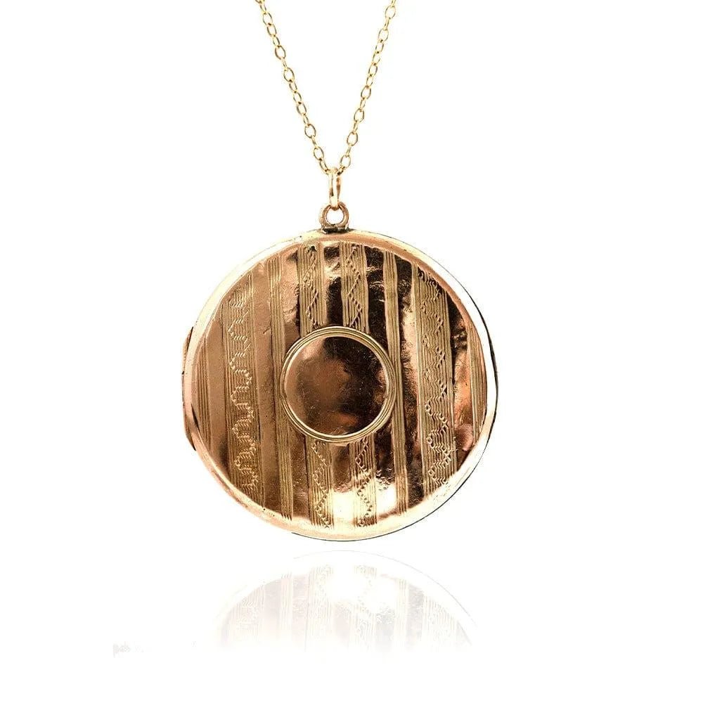 Antiguo Collar Guardapelo Redondo Grande Victoriano de Oro Rosa de 9 Quilates