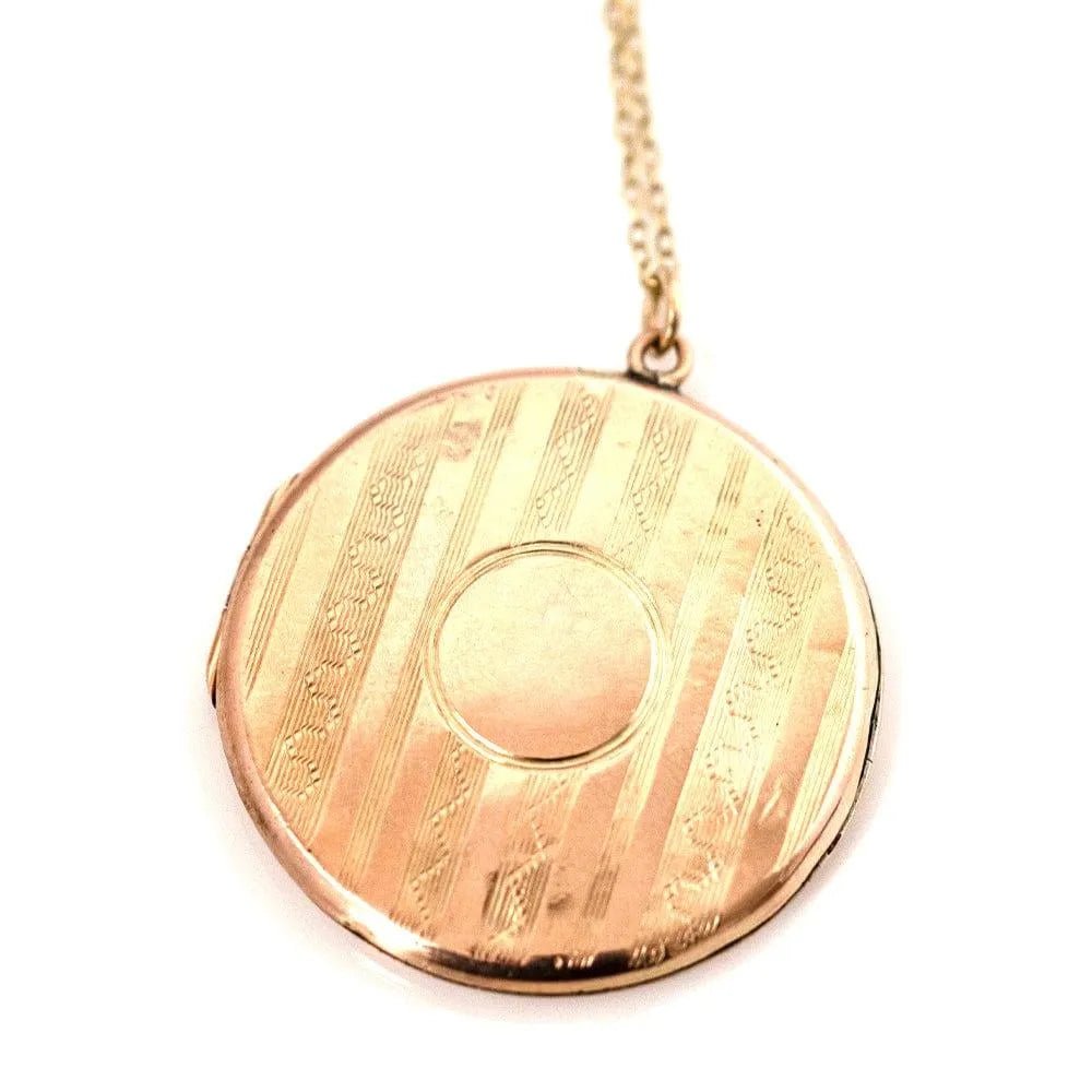 Victorian Large Round 9K Yellow Gold Antique Locket Necklace, view 5