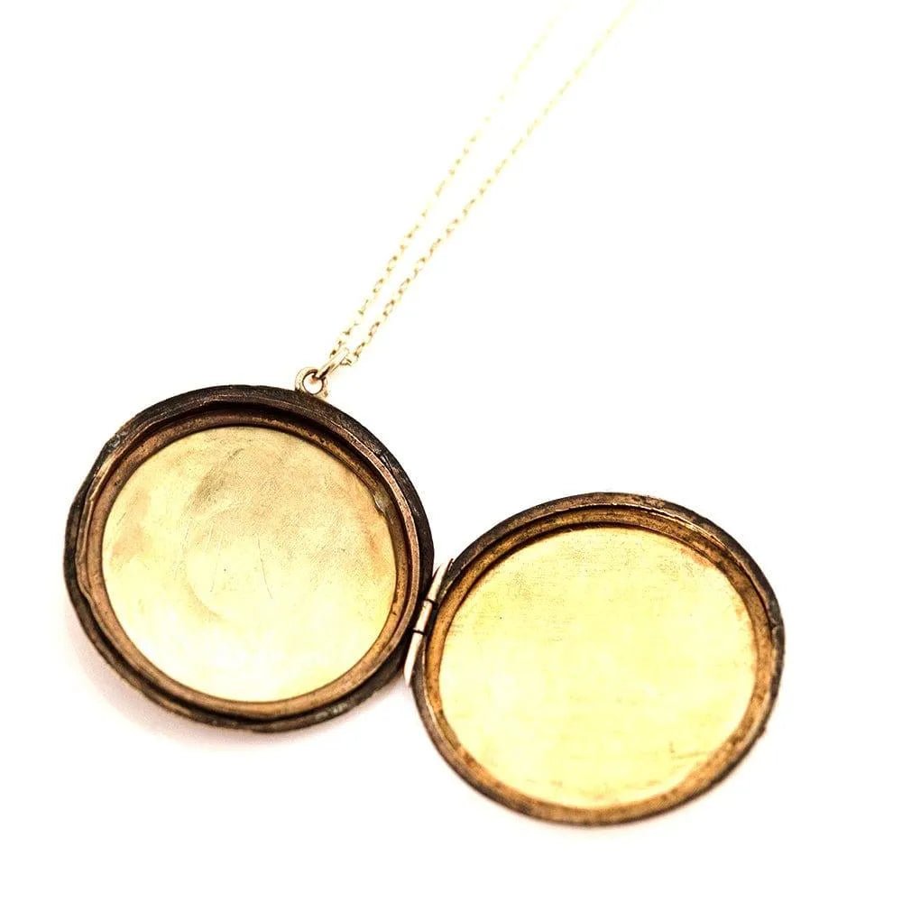 Victorian Large Round 9K Yellow Gold Antique Locket Necklace, view 6