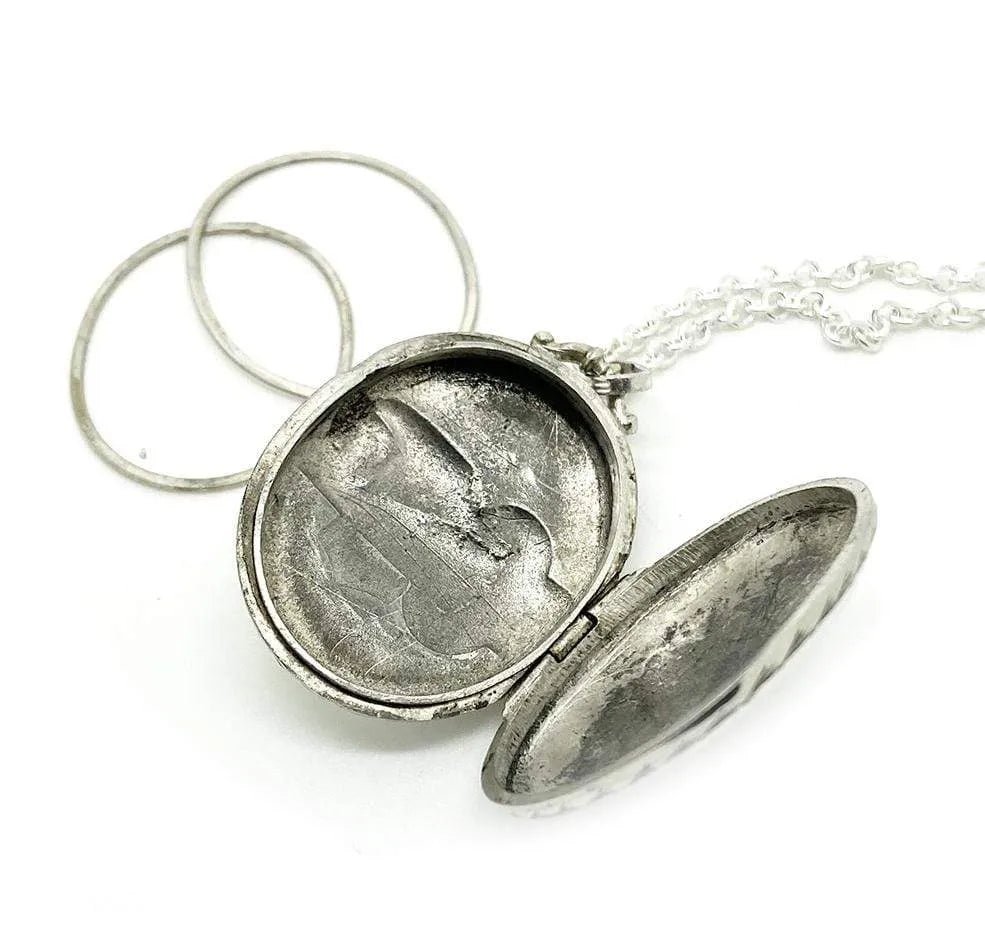 Antique Victorian Large Silver Buckle Locket Necklace, view 4