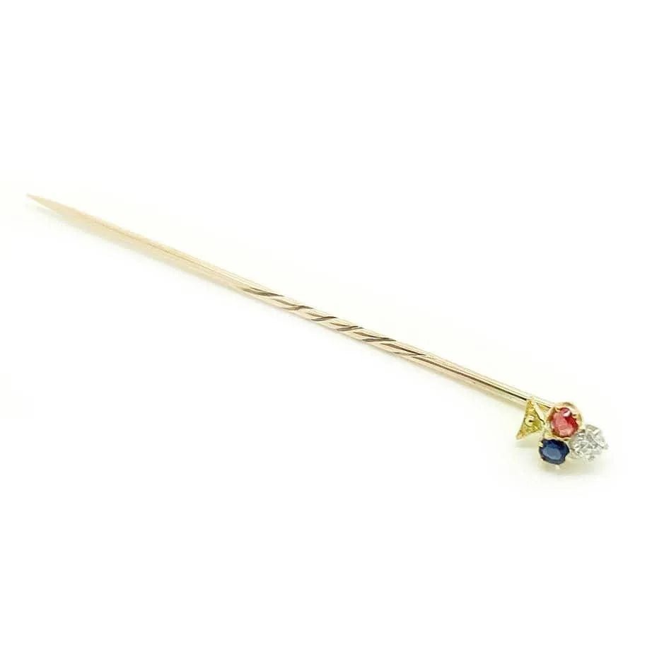 Antique Victorian Ruby, Sapphire Diamond Stick Pin Brooch, view 6