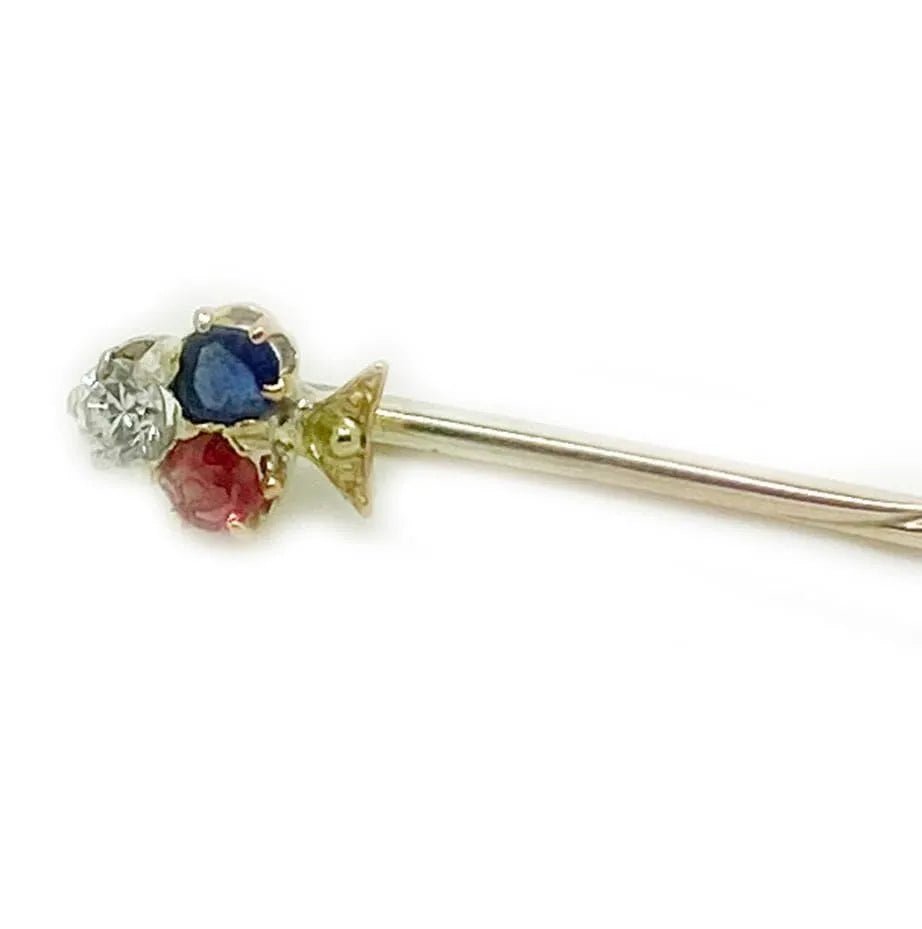Antique Victorian Ruby, Sapphire Diamond Stick Pin Brooch, view 2