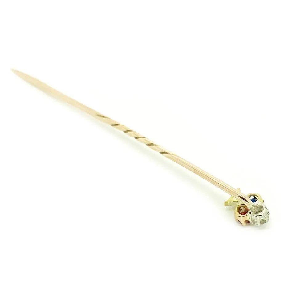 Antique Victorian Ruby, Sapphire Diamond Stick Pin Brooch, view 4