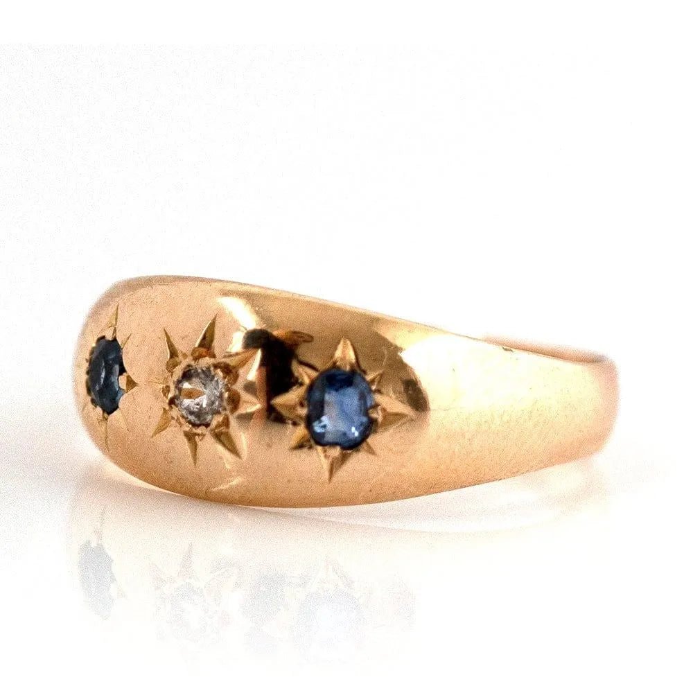 Antique Victorian Sapphire Diamond 18ct Gold Gypsy Star Ring, view 11