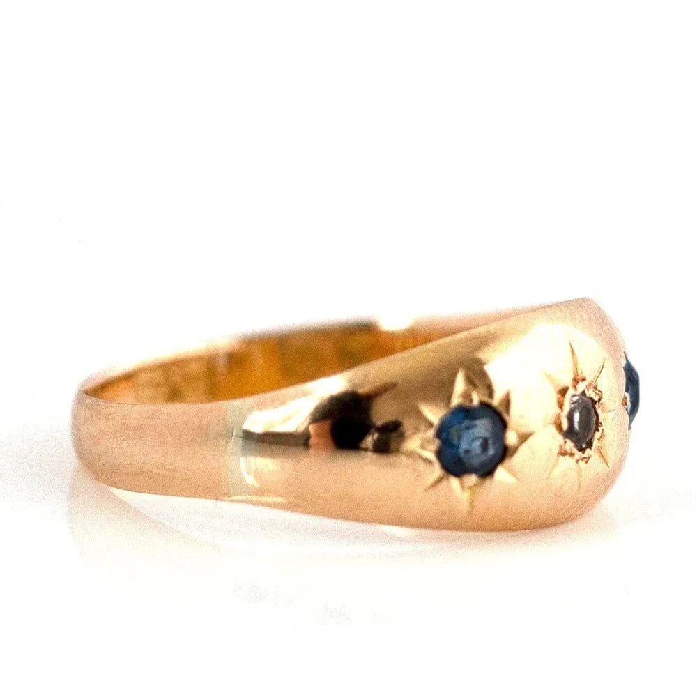 Antique Victorian Sapphire Diamond 18ct Gold Gypsy Star Ring, view 5