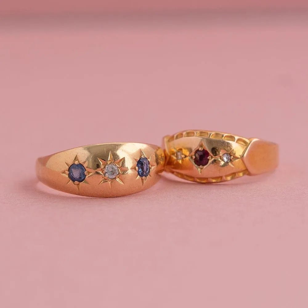 Antique Victorian Sapphire Diamond 18ct Gold Gypsy Star Ring, view 6