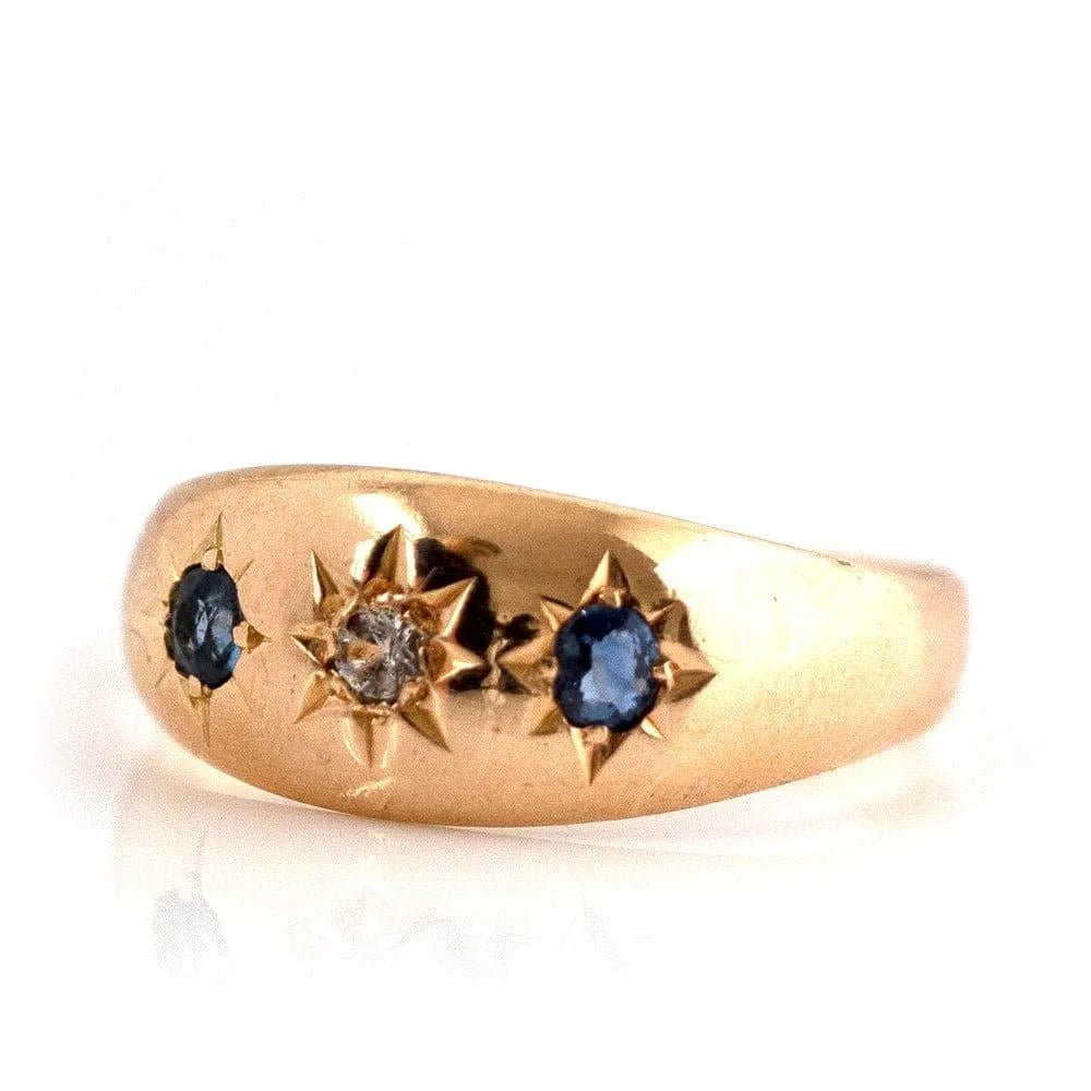 Antique Victorian Sapphire Diamond 18ct Gold Gypsy Star Ring