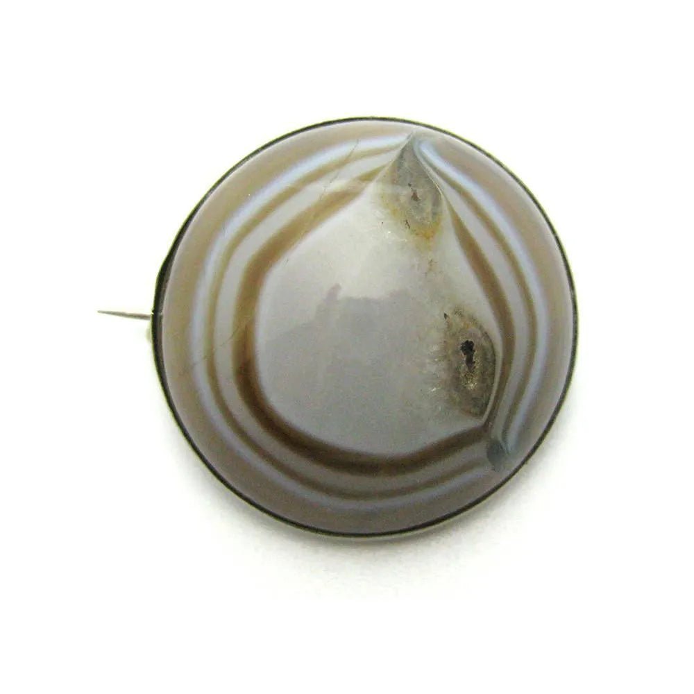 Broche de ágata con bandas de plata victoriana antigua, view 5