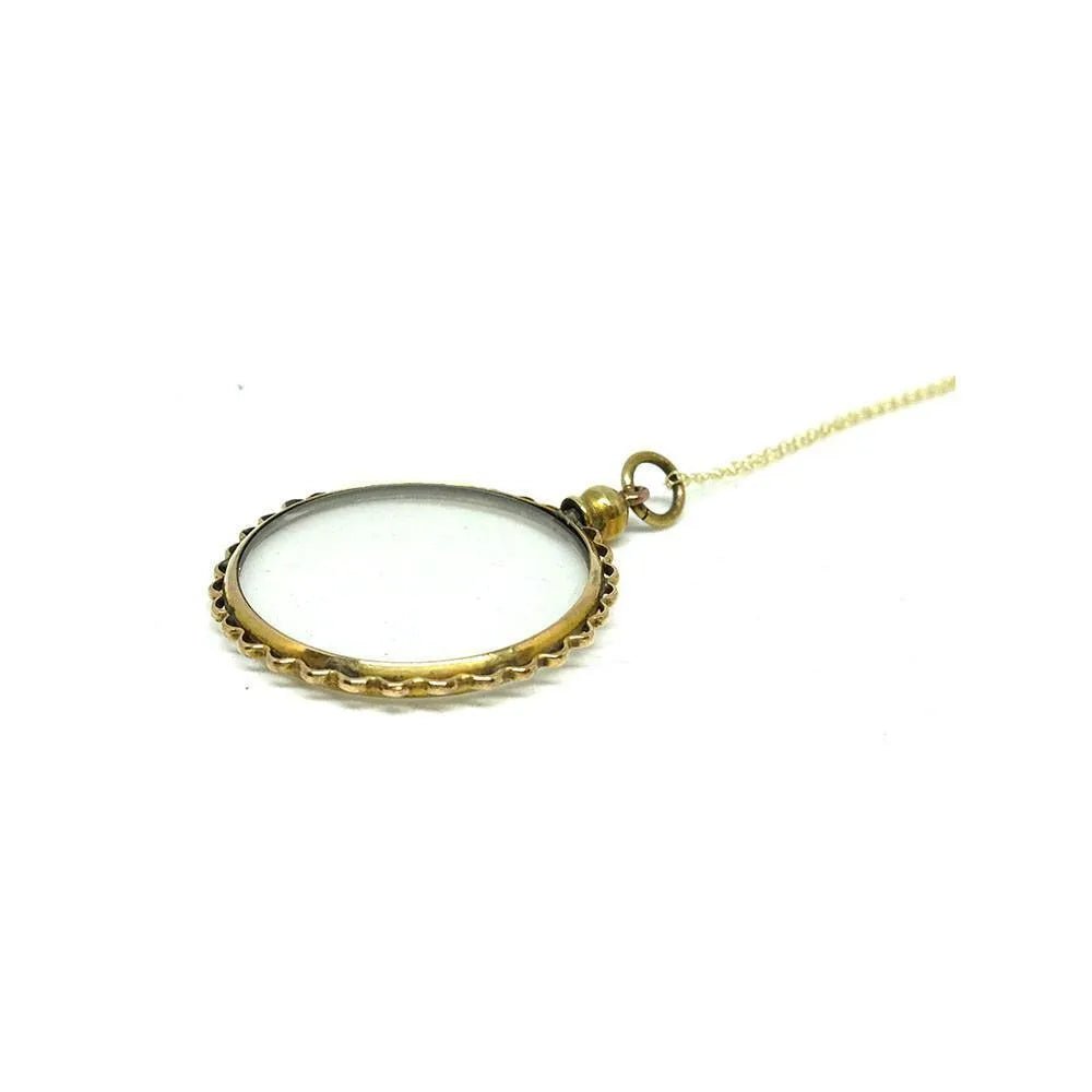 Antique Victorian Silver Gilt Glass Locket Necklace, view 4