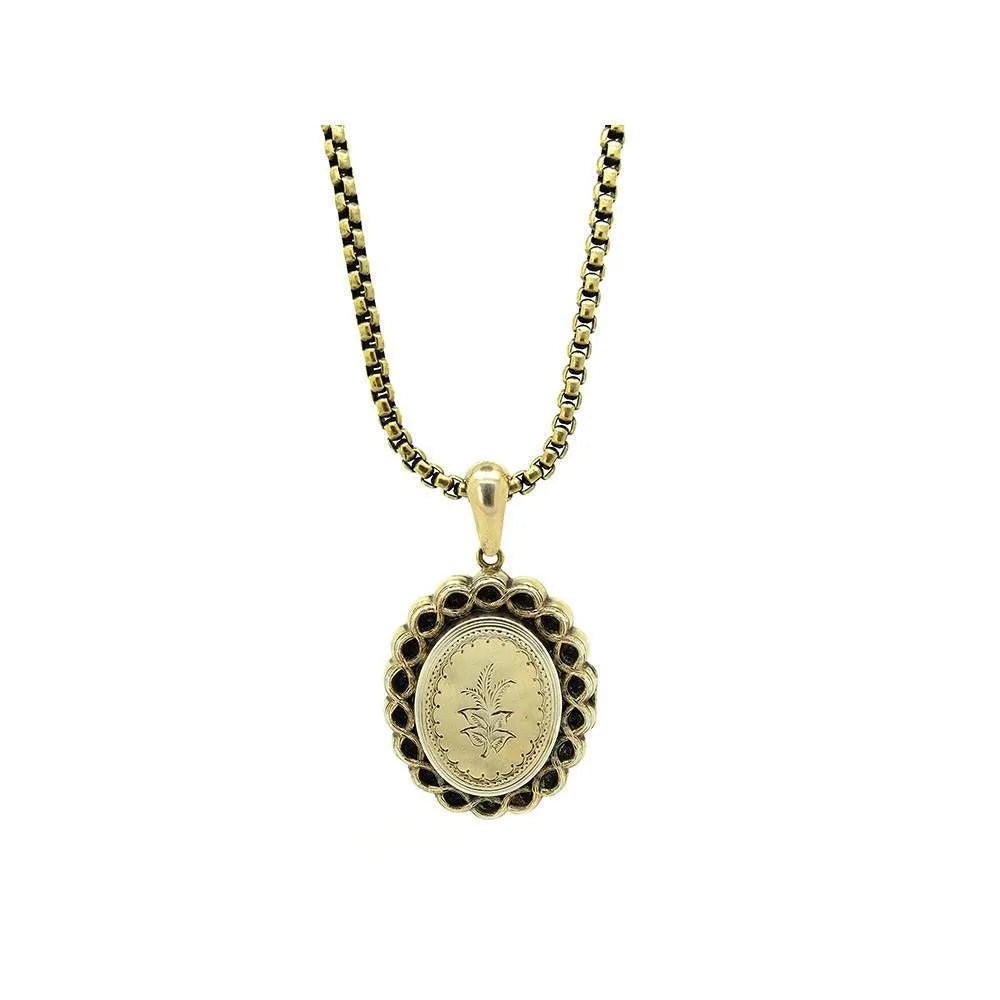 Collar con medallón dorado de plata victoriana antigua