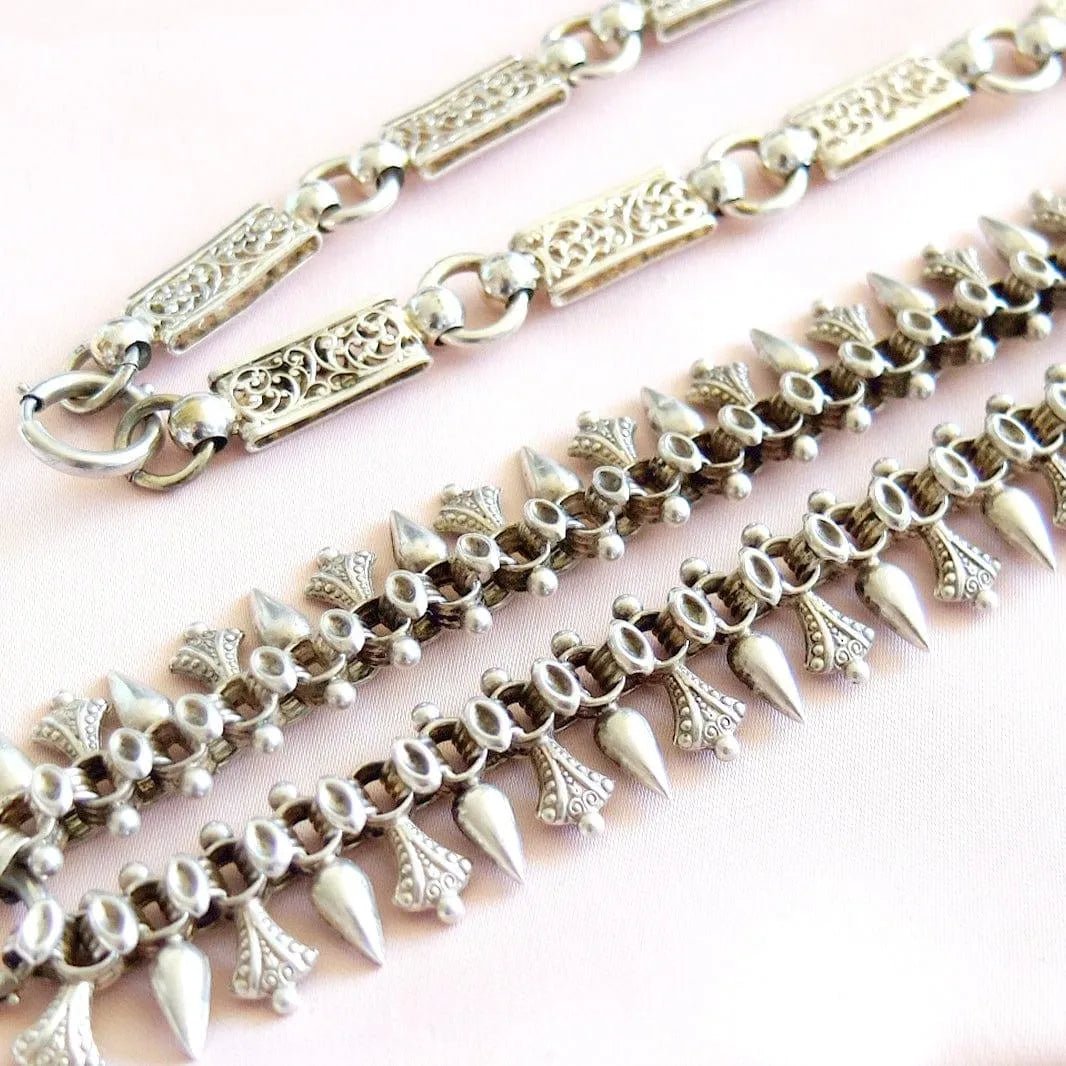Antique Victorian Silver Locket Collar Chain Necklace, view 3