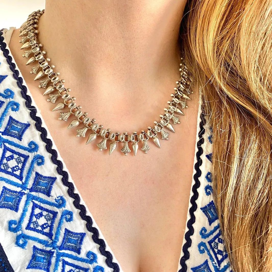 Antique Victorian Silver Locket Collar Chain Necklace, view 2