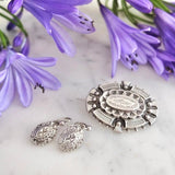 Antique Victorian Silver Thistle Locket Brooch and Earring Set