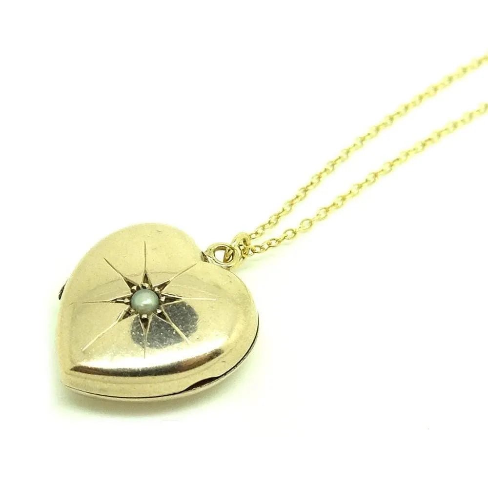 Antique Victorian Star Pearl 9ct Gold Locket Necklace, view 3