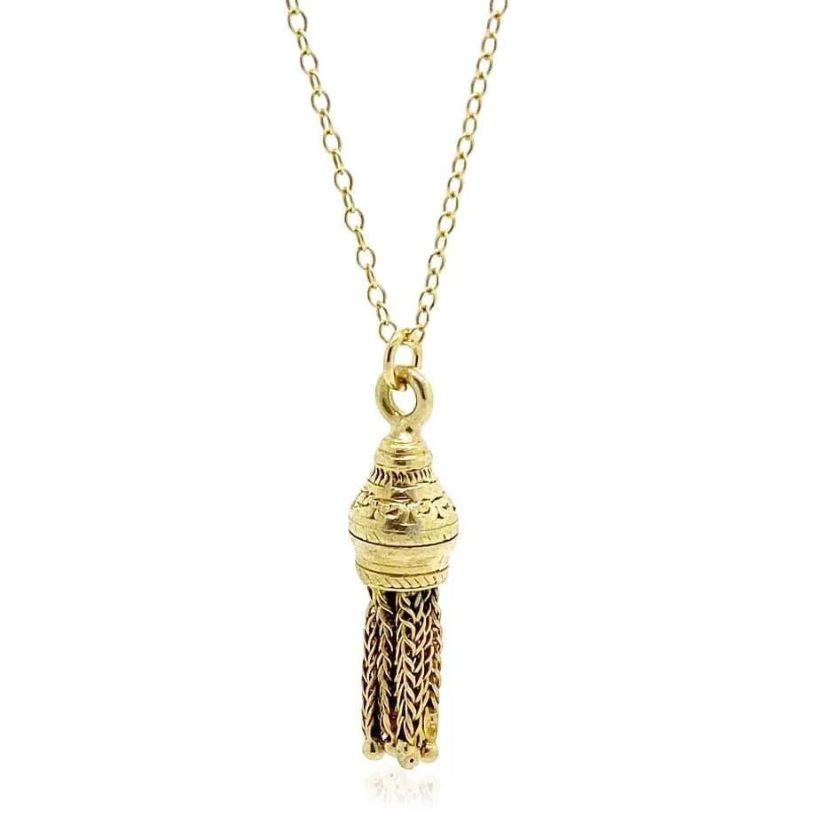 Antique Victorian Tassel 9ct Gold Charm Necklace, view 6