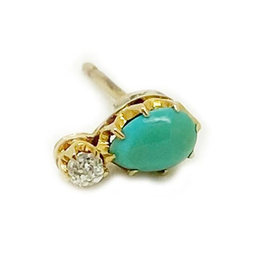 Boucles d'Oreilles Anciennes Victoriennes Turquoise Diamant Unique