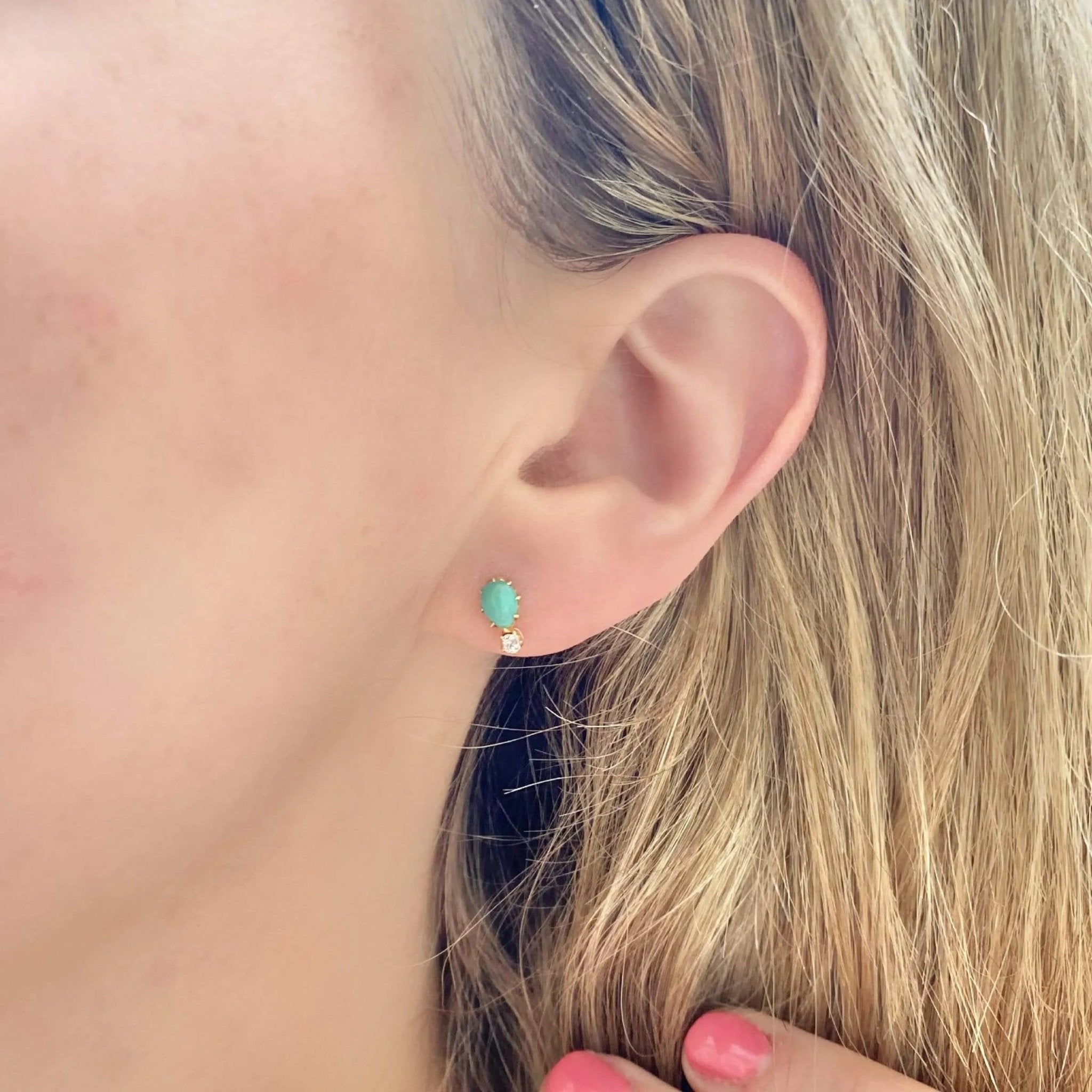 Boucles d'Oreilles Anciennes Victoriennes Turquoise Diamant Unique, view 2