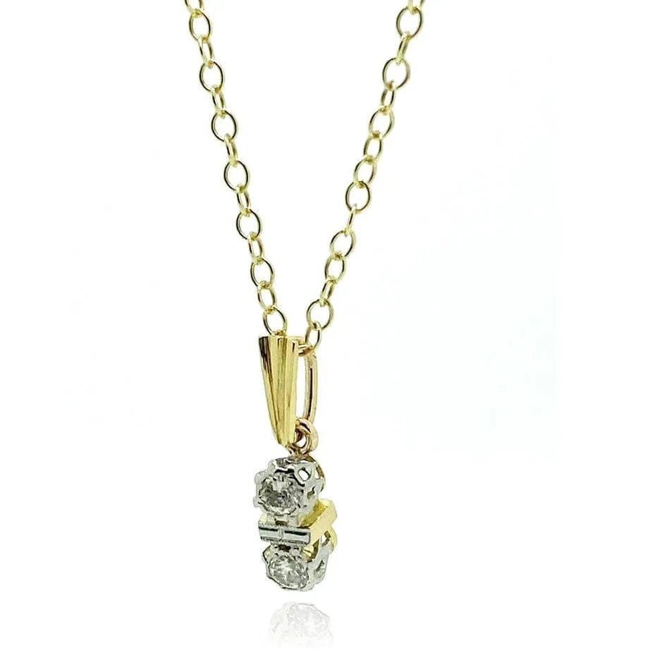 Art Deco 0.10 Carat Diamond Platinum and 9K Gold Pendant Necklace