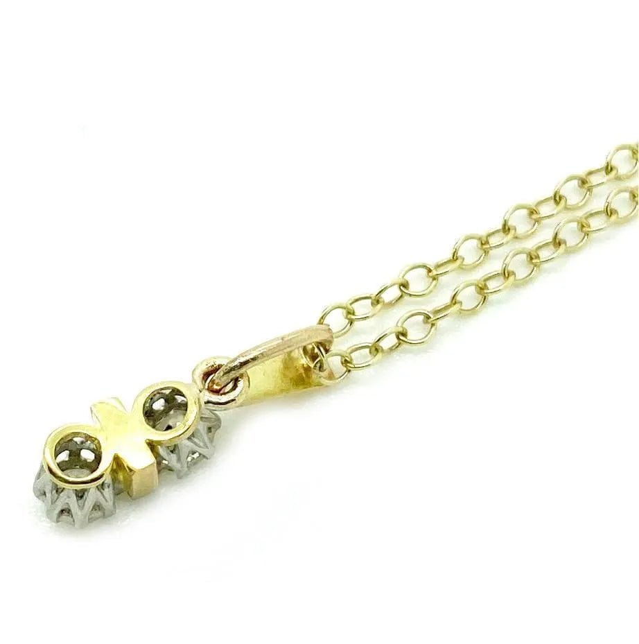 Art Deco 0.10 Carat Diamond Platinum and 9K Gold Pendant Necklace, view 4