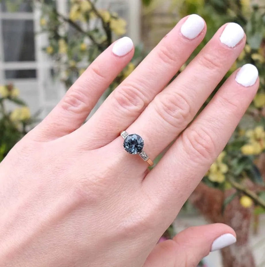 Art Deco 1920s 2ct Blue Zircon 18ct Platinum Engagement Ring