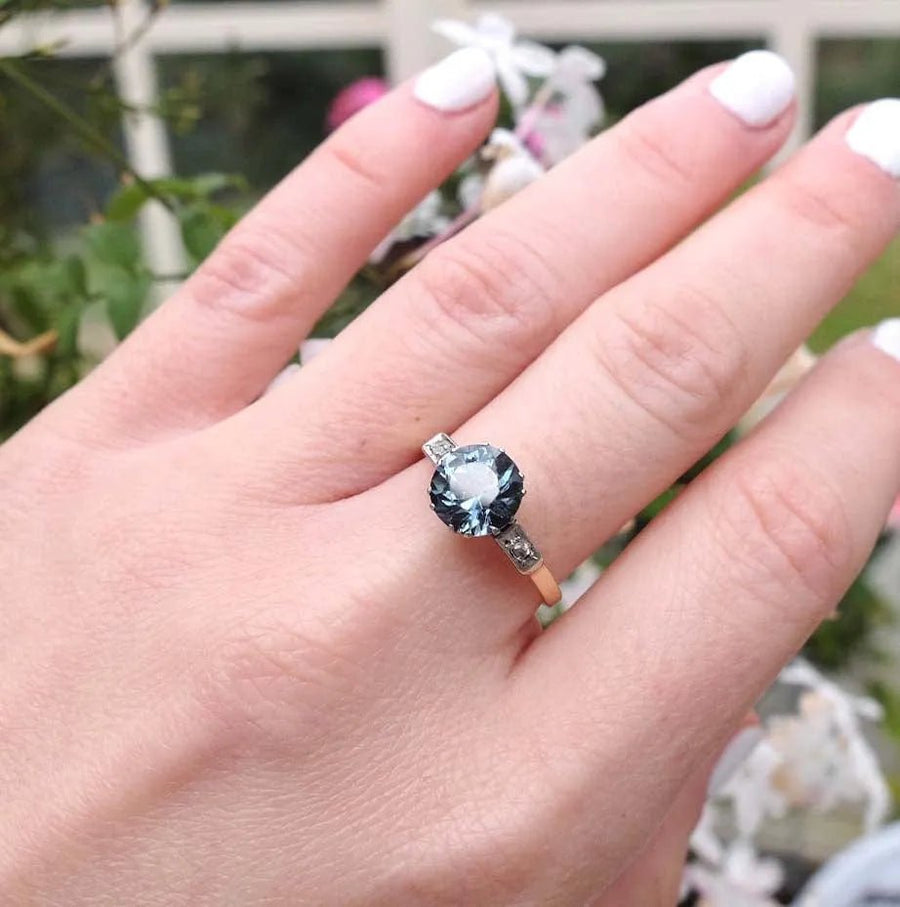 Art Deco 1920s 2ct Blue Zircon 18ct Platinum Engagement Ring