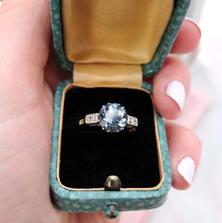 Art Deco 1920s 2ct Blue Zircon 18ct Platinum Engagement Ring