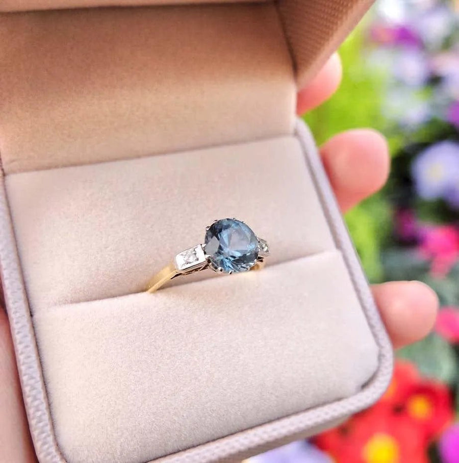 Art Deco 1920s 2ct Blue Zircon 18ct Platinum Engagement Ring