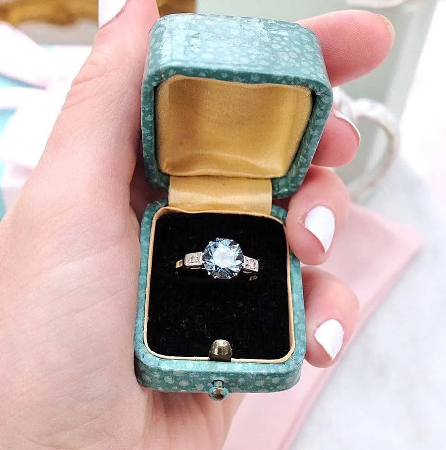 Art Deco 1920s 2ct Blue Zircon 18ct Platinum Engagement Ring
