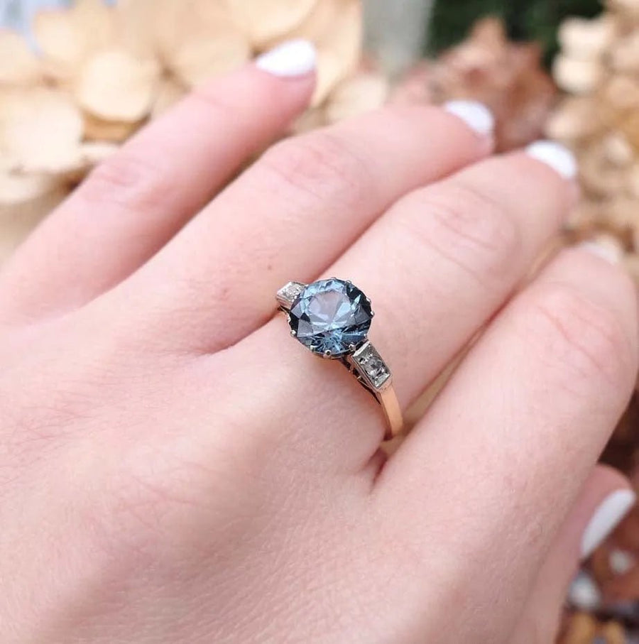 Art Deco 1920s 2ct Blue Zircon 18ct Platinum Engagement Ring