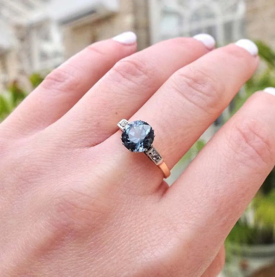 Art Deco 1920s 2ct Blue Zircon 18ct Platinum Engagement Ring