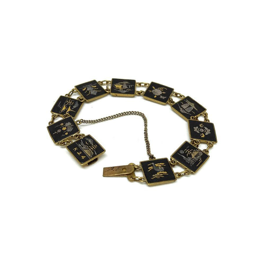 Vintage 1920's 24ct Gold Damascene Shakudo Japanese Bracelet