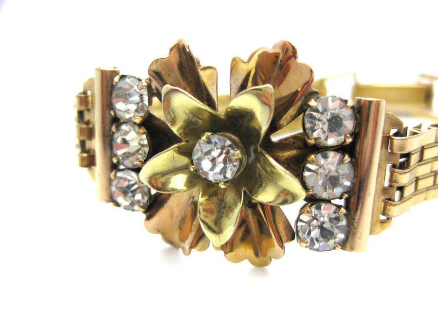 Vintage Art Deco 12 Kt Gold Flower Bracelet